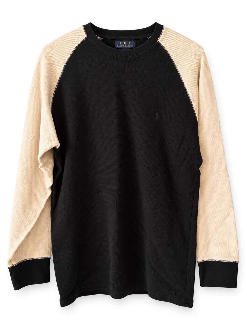 Polo by Ralph Lauren Black Crewneck Sweater with Cream Raglan Sleeves